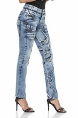 WD411 Damen bequeme Jeans mit auffälligen Patches