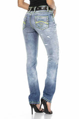 WD415 vrouwen comfortabele jeans met neon -effecten