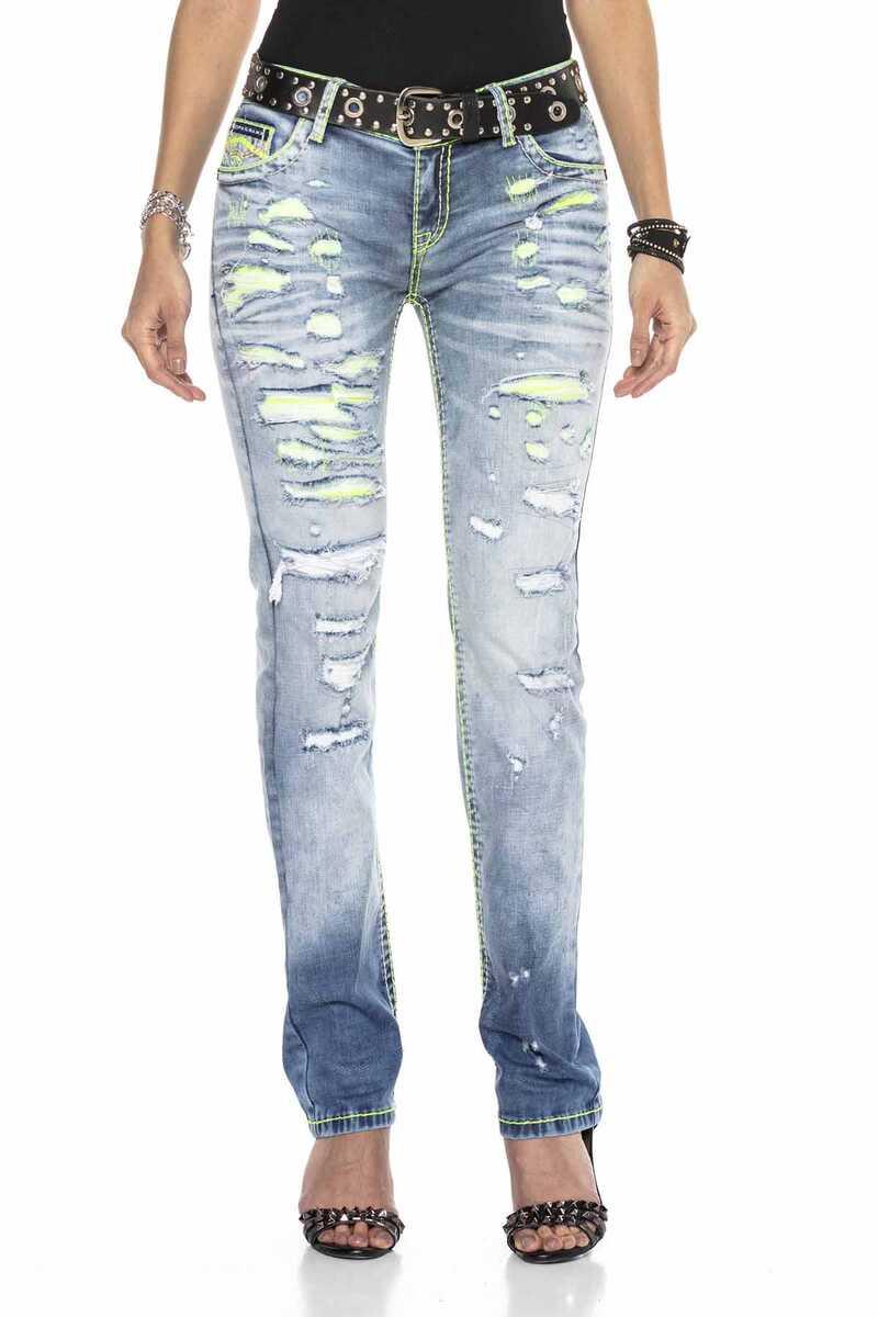 WD415 Mujeres Jeans cómodas con efectos de neón