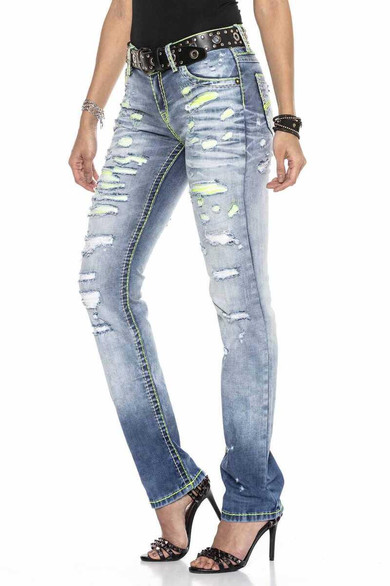 WD415 Damen bequeme Jeans mit Neon-Effekten
