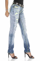 WD415 women comfortable jeans with neon effects