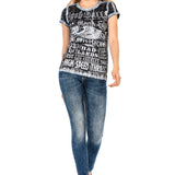WD427 Comfortabele Dames Jeans met steenversiering en Merkborduursel