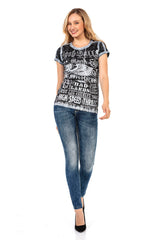 WD427 Women Comfortable Jeans with stone trimmings and brand embroidery