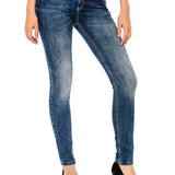WD427 Comfortabele Dames Jeans met steenversiering en Merkborduursel