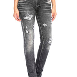 WD432 Women's tube jeans with trendy destroyed elements