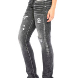 WD432 Women's tube jeans with trendy destroyed elements