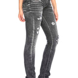 WD432 Women's tube jeans with trendy destroyed elements