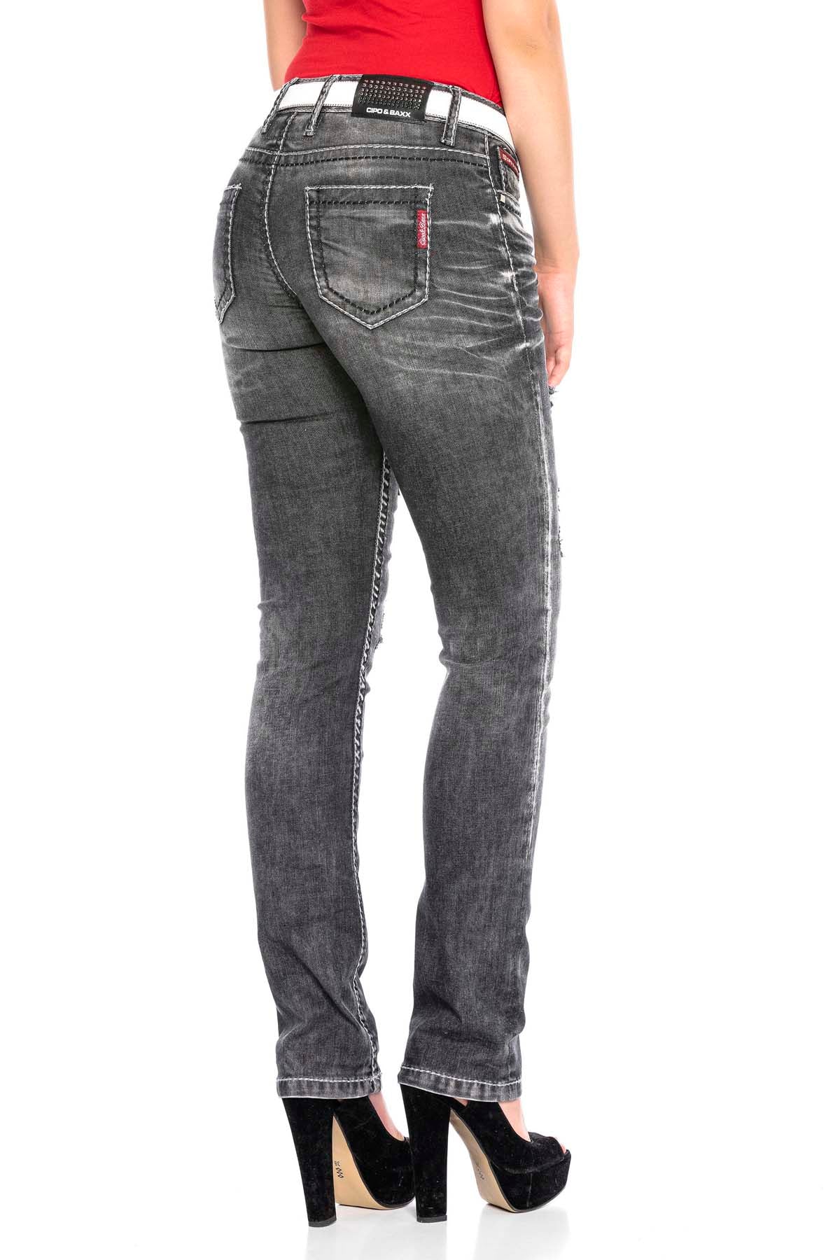 WD432 Women's tube jeans with trendy destroyed elements