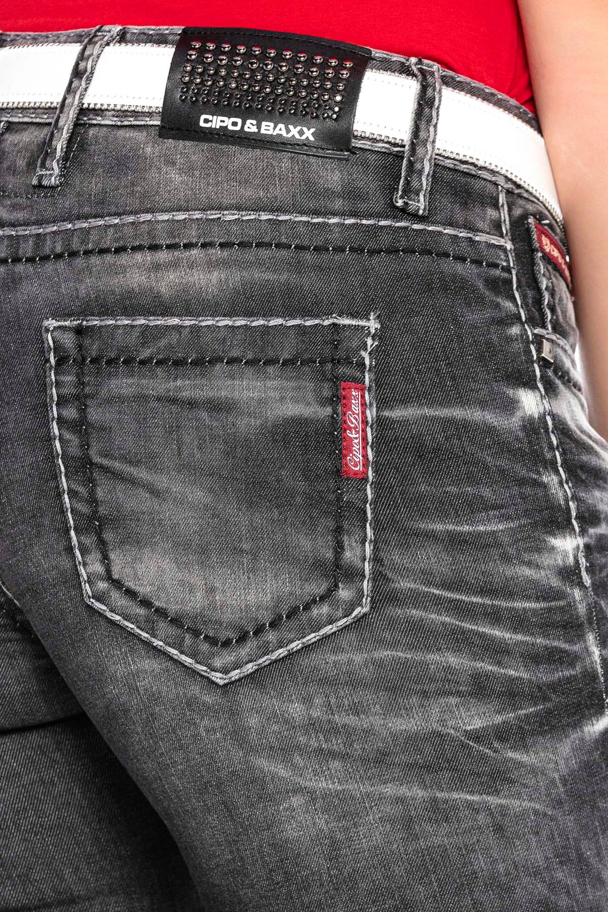 WD432 Women's tube jeans with trendy destroyed elements