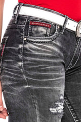 WD432 Women's tube jeans with trendy destroyed elements