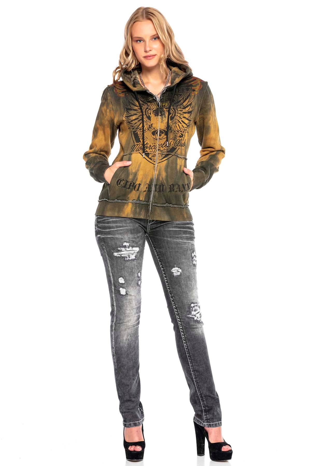 WD432 Women's tube jeans with trendy destroyed elements