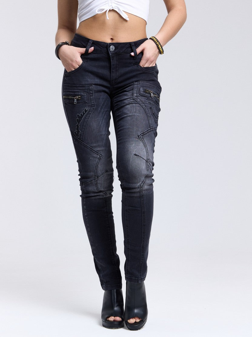 WD437 Jeans Slim-Fit avec coutures décoratives à la mode