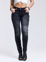 WD437 Jeans Slim-Fit avec coutures décoratives à la mode