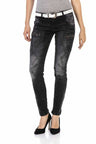 WD437 women slim-fit jeans with trendy decorative stitching