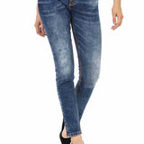 WD441 Mujeres Jeans delgados con costuras de contraste de moda