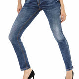 WD441 Mujeres Jeans delgados con costuras de contraste de moda