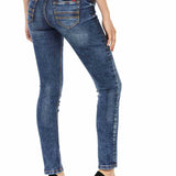 WD441 Mujeres Jeans delgados con costuras de contraste de moda