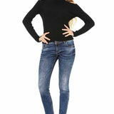 WD441 Mujeres Jeans delgados con costuras de contraste de moda