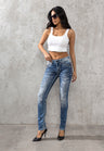 WD442 Slim-Fit Dames Jeans met trendy Used-Elementen