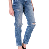 WD447 Damen 7/8-Hose in lässiger Used-Waschung