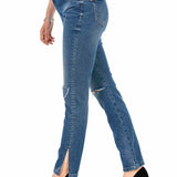 WD448 Damen bequeme Jeans mit coolen Destroyed-Elementen