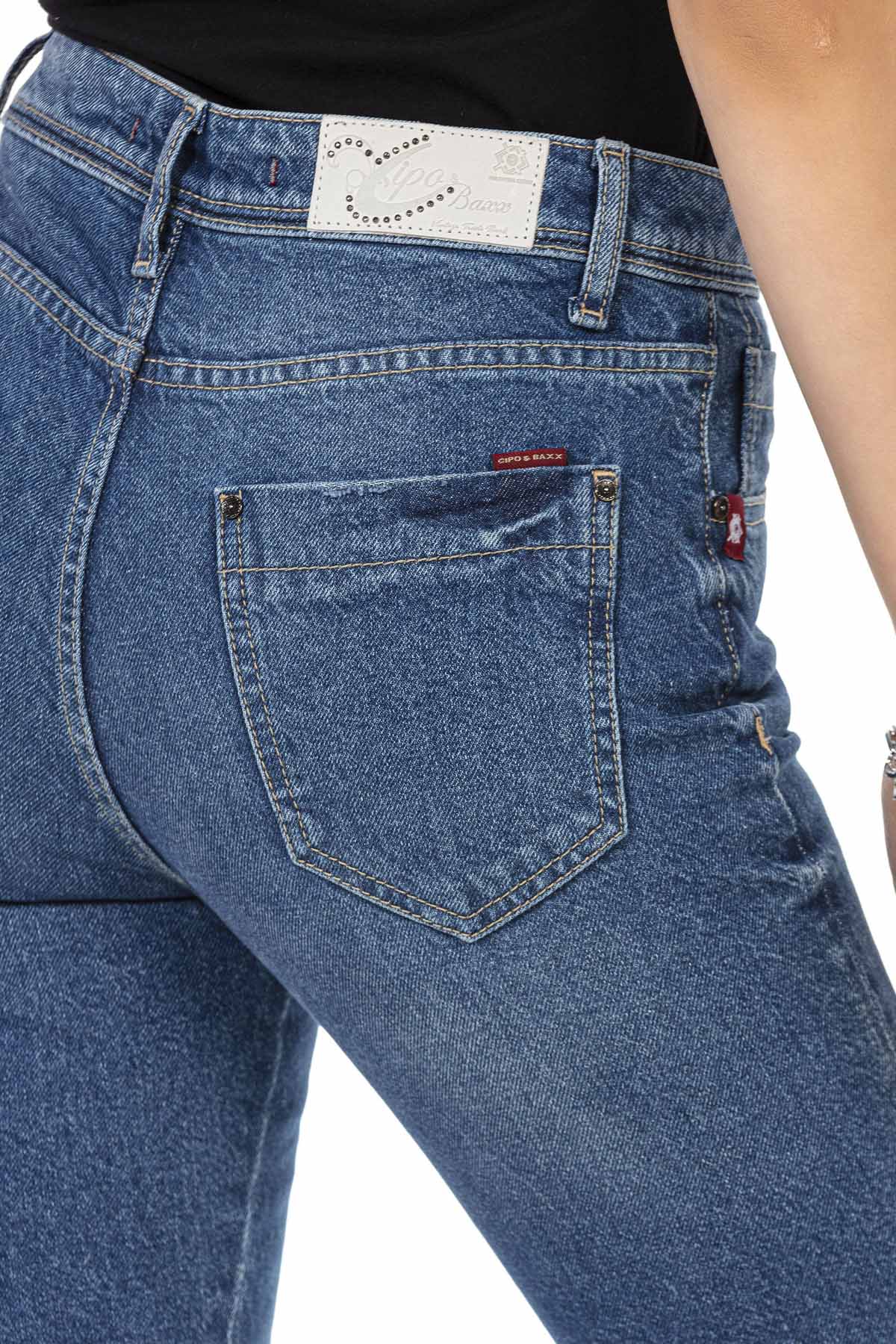 WD448 Mujeres jeans cómodos con elementos fríos destruidos