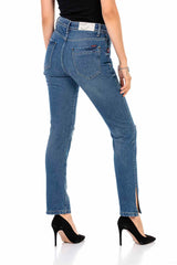 WD448 Mujeres jeans cómodos con elementos fríos destruidos