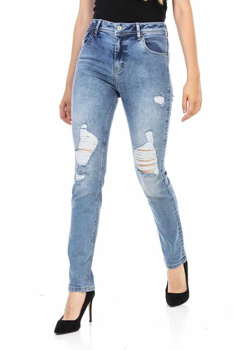 WD452 Mujeres Jeans delgados con elementos fríos destruidos