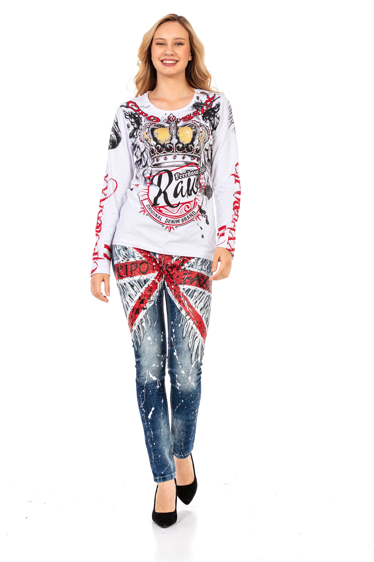 WD455 women Slim-Fit jeans in bright design
