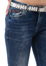 WD461 Damen Slim-Fit-Jeans im lässigen Used Look