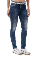 WD461 Damen Slim-Fit-Jeans im lässigen Used Look
