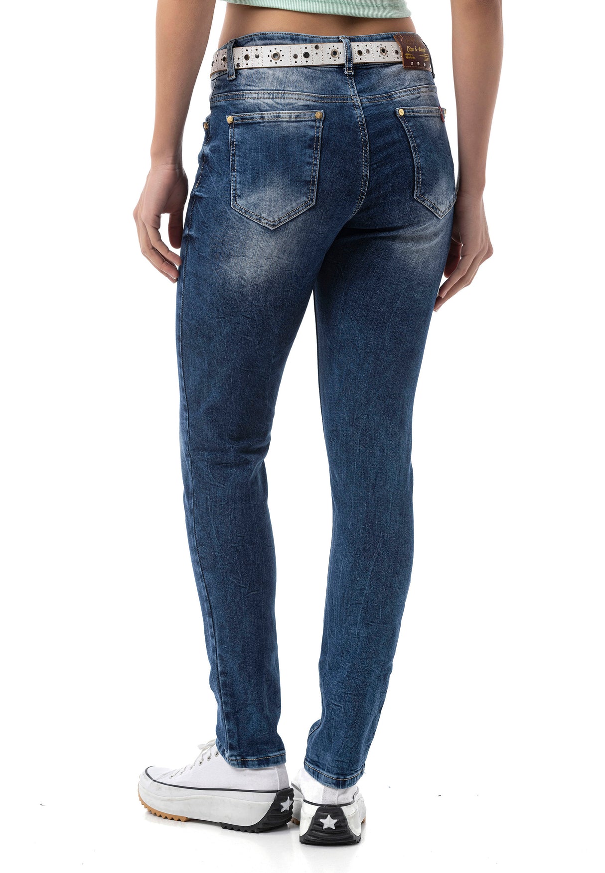 WD461 Damen Slim-Fit-Jeans im lässigen Used Look