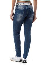 WD461 Damen Slim-Fit-Jeans im lässigen Used Look