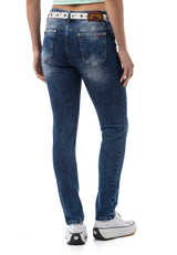WD461 Damen Slim-Fit-Jeans im lässigen Used Look