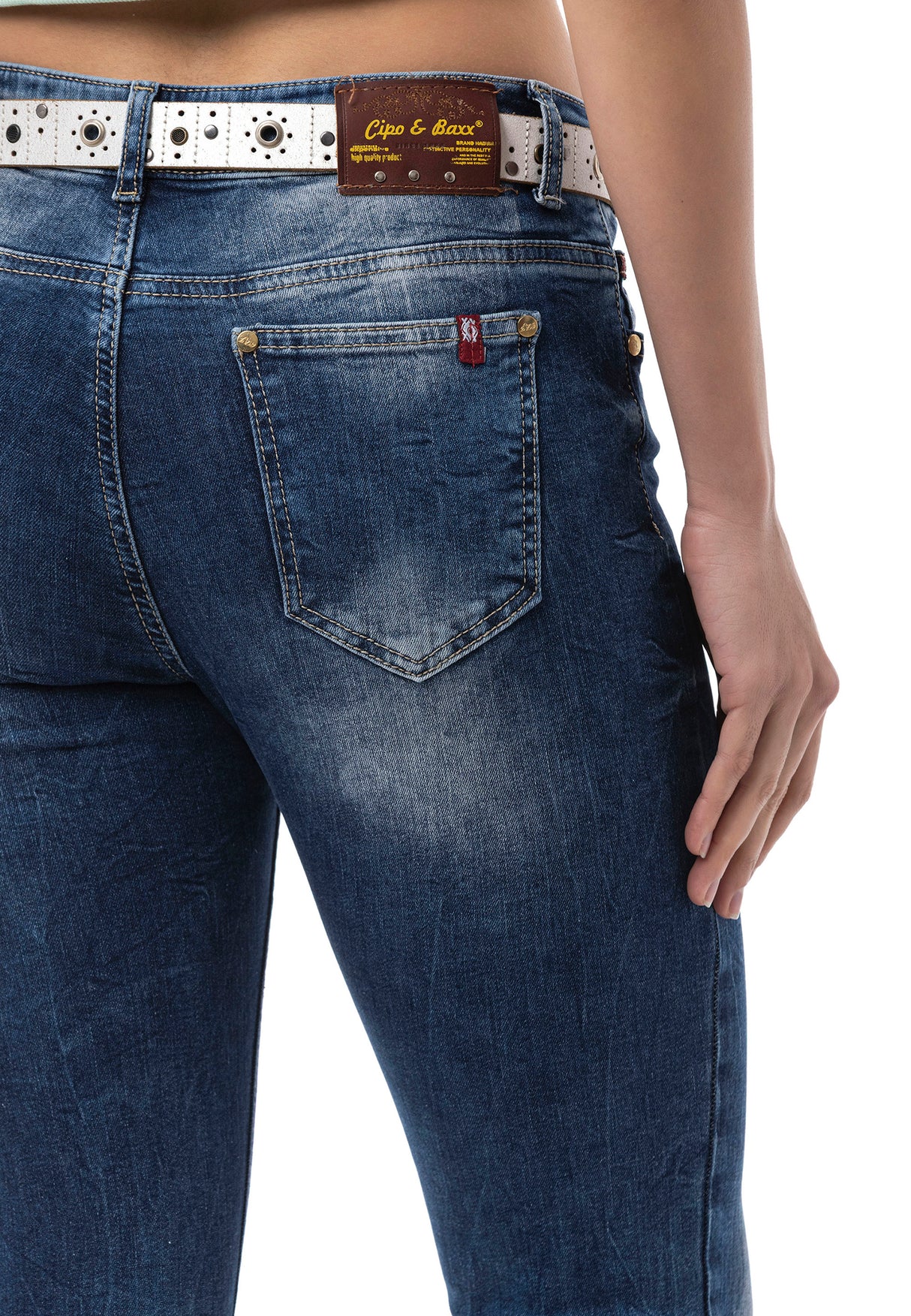 WD461 Damen Slim-Fit-Jeans im lässigen Used Look