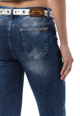 WD461 Damen Slim-Fit-Jeans im lässigen Used Look