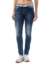 WD461 Damen Slim-Fit-Jeans im lässigen Used Look