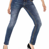 WD462 Women Slim-Fit jeans with trendy decorative stitching