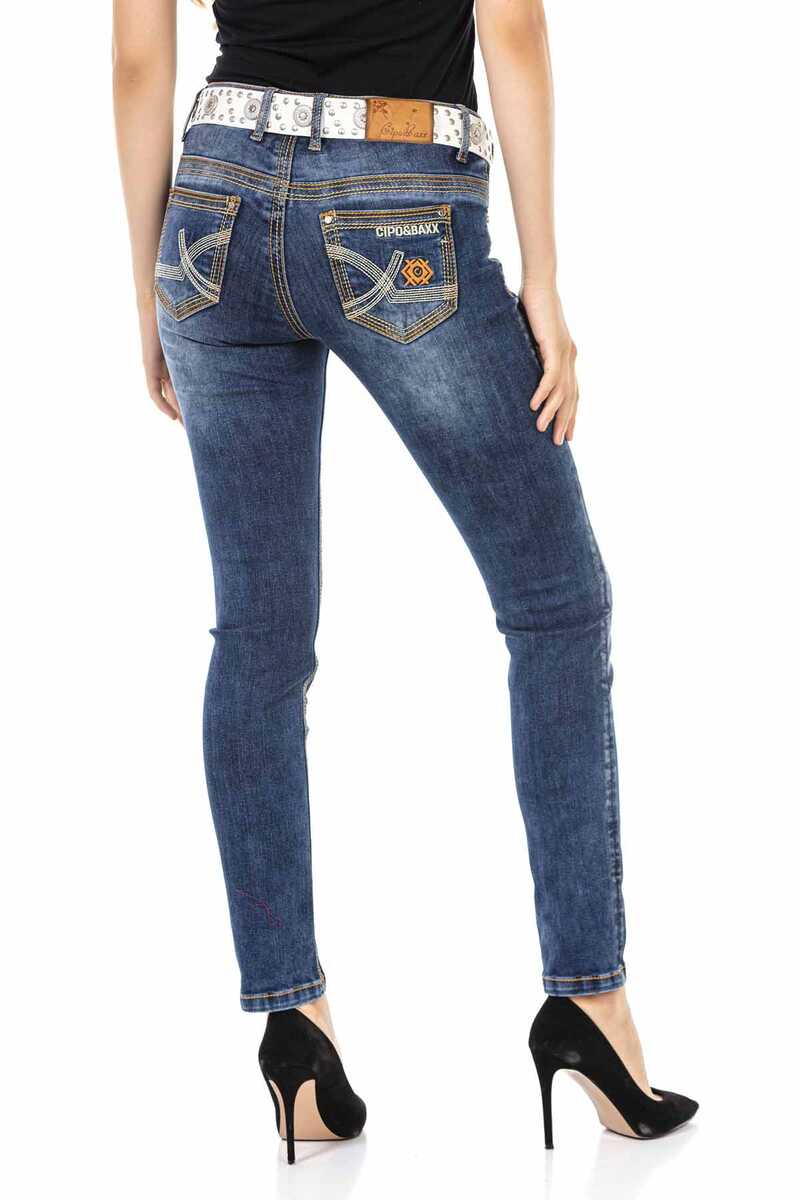 WD462 Femmes jeans Slim-Fit avec coutures décoratives à la mode