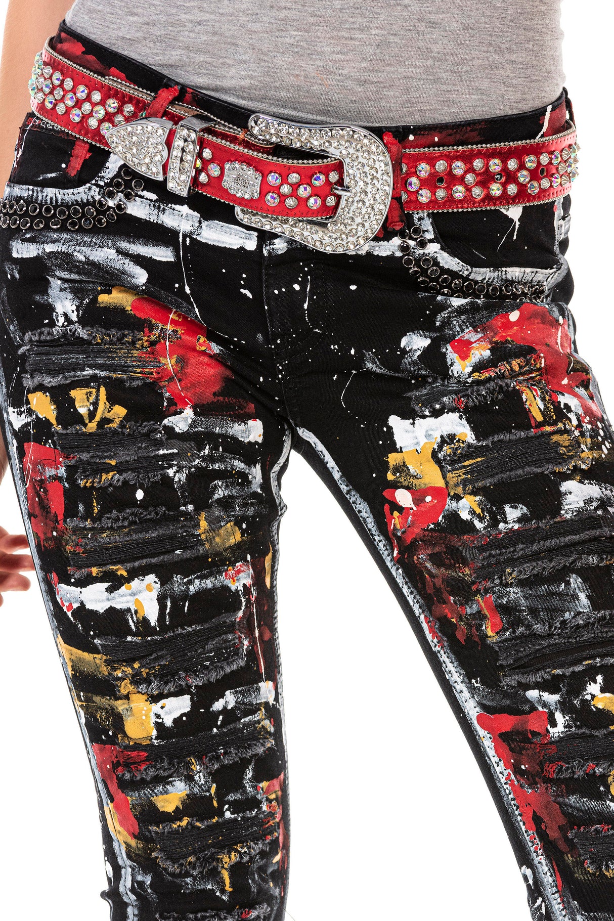 WD463 women Slim-Fit jeans in a trendy handpaint design