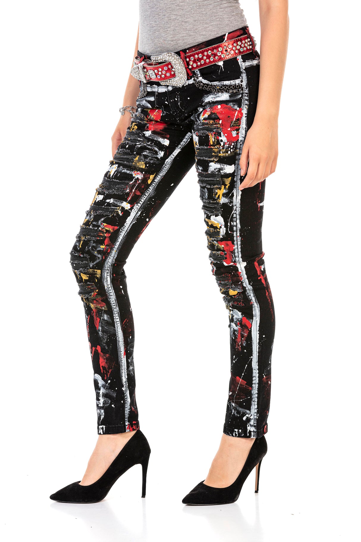 WD463 women Slim-Fit jeans in a trendy handpaint design
