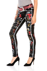 WD463 women Slim-Fit jeans in a trendy handpaint design