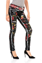 WD463 women Slim-Fit jeans in a trendy handpaint design