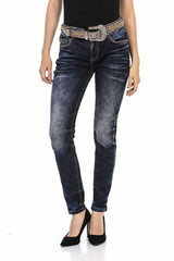 WD465 Damen Slim-Fit-Jeans mit Nietendetails