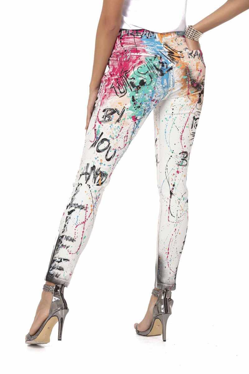 WD472 Damen Slim-Fit-Jeans in knalligem Design