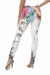 WD472 Damen Slim-Fit-Jeans in knalligem Design