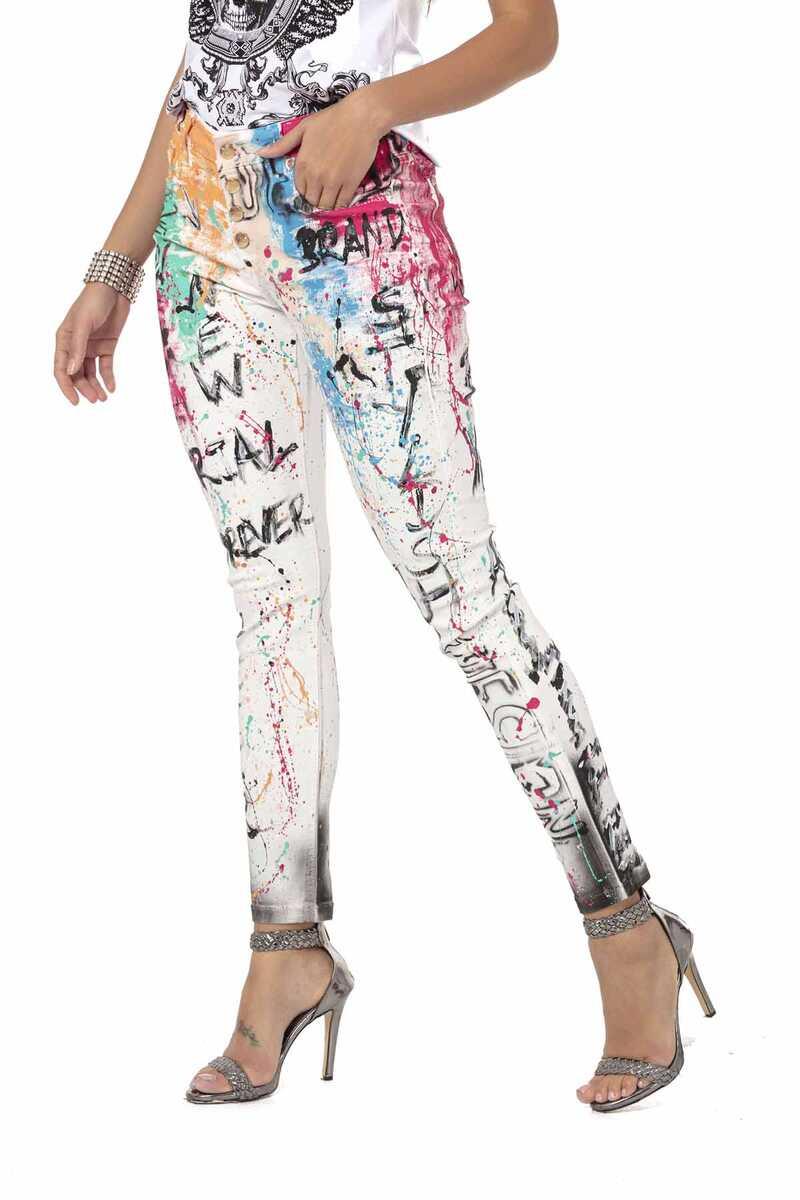 WD472 Damen Slim-Fit-Jeans in knalligem Design