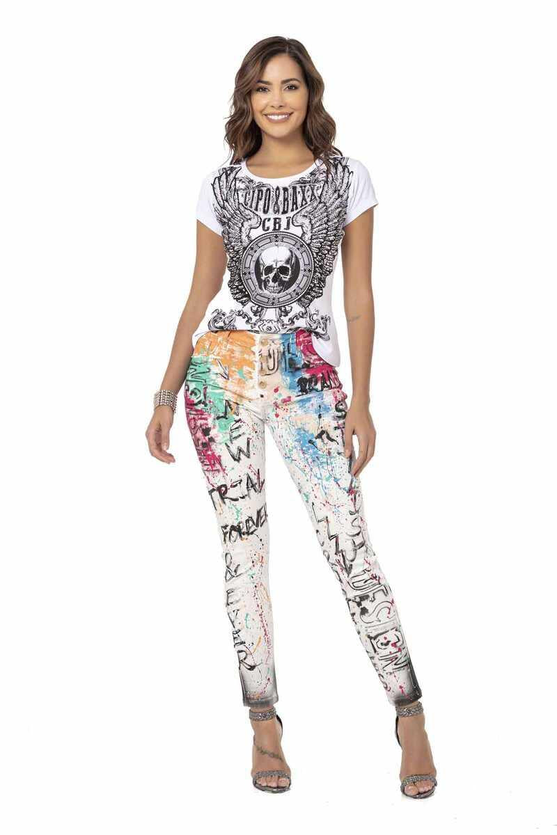 WD472 Damen Slim-Fit-Jeans in knalligem Design