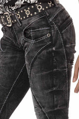 WD477 vrouwen rechte jeans met trendy decoratieve stiksels