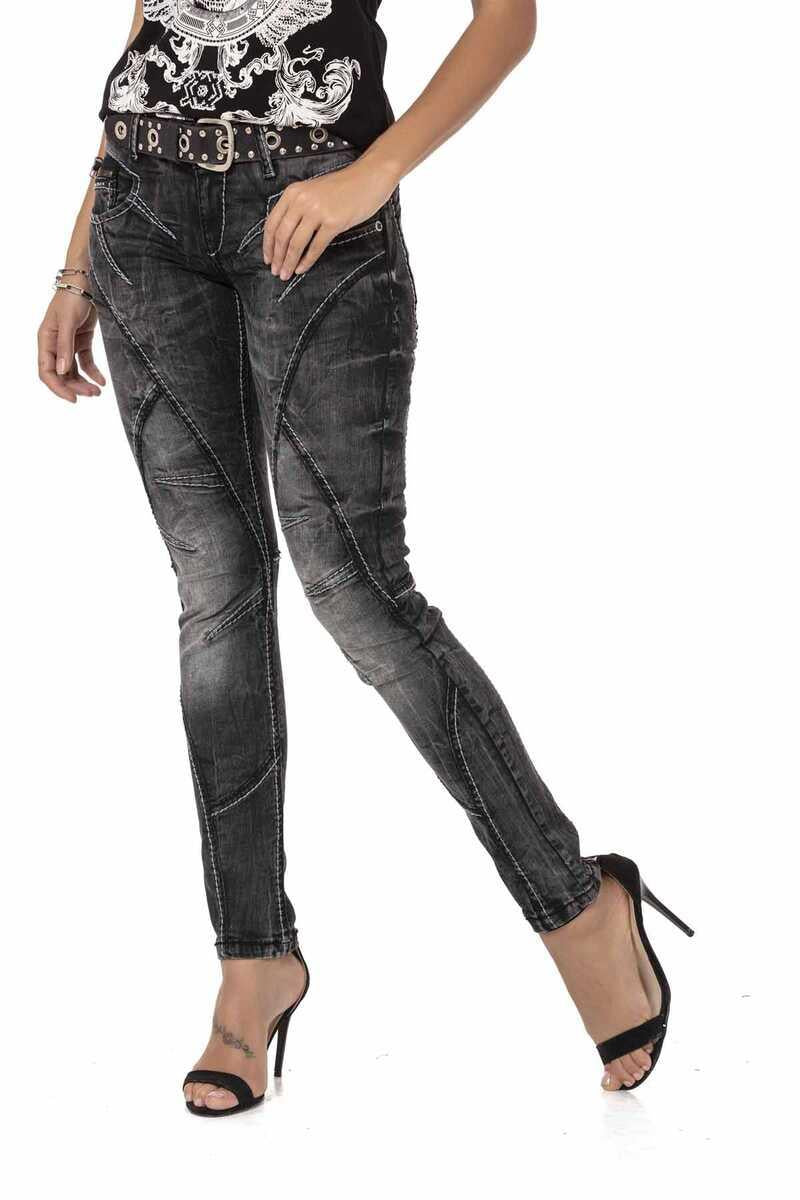 WD477 Jeans droits femmes avec des coutures décoratives à la mode
